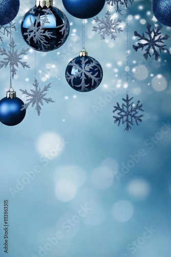 Blue christmas banner with snowflakes. Merry Christmas and Happy New Year greeting banner