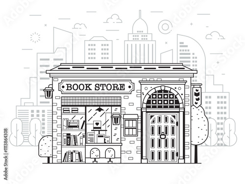 Obraz na płótnie Public Book Store Building in Line Art w salonie
