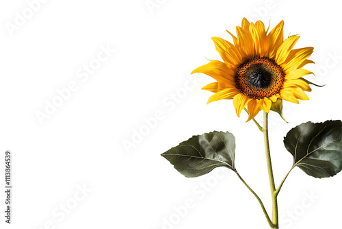 a yellow sunflower with green leaves photo