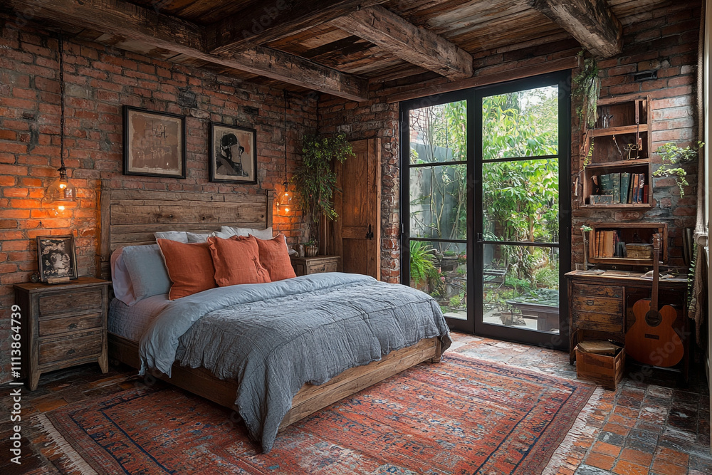 Rustic Bedroom Design with Exposed Brick and Wooden Beams Rustic Bedroom Design with Exposed Brick and Wooden Beams