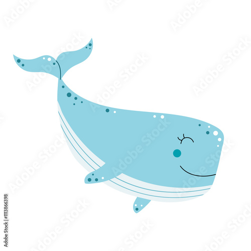 Cute sperm whale. Sea and ocean animal. Vector illustration isolated on white background