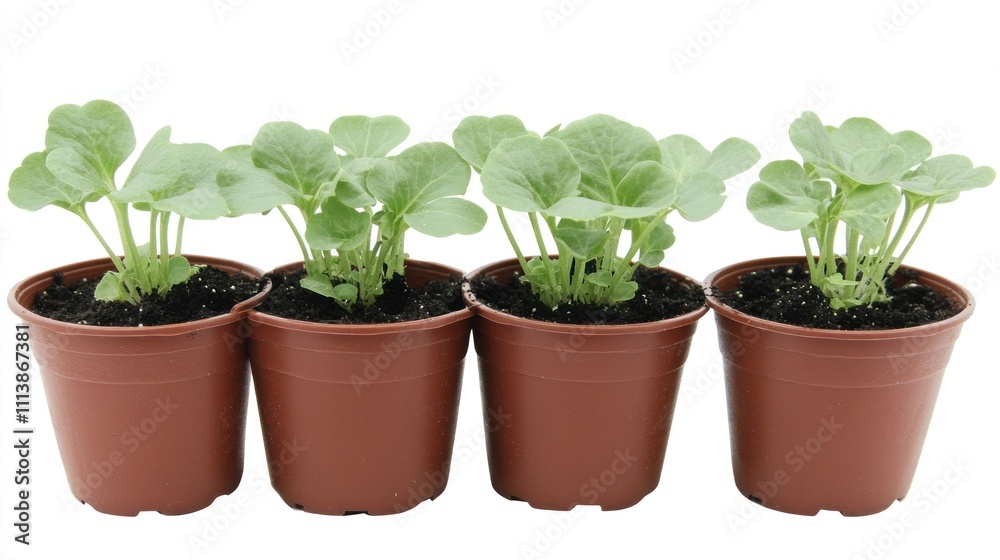 Four Young Plants in Brown Pots Four Young Plants in Brown Pots