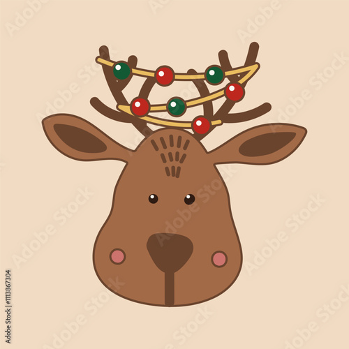 Cute Reindeer Snout. Vector flat illustration. 