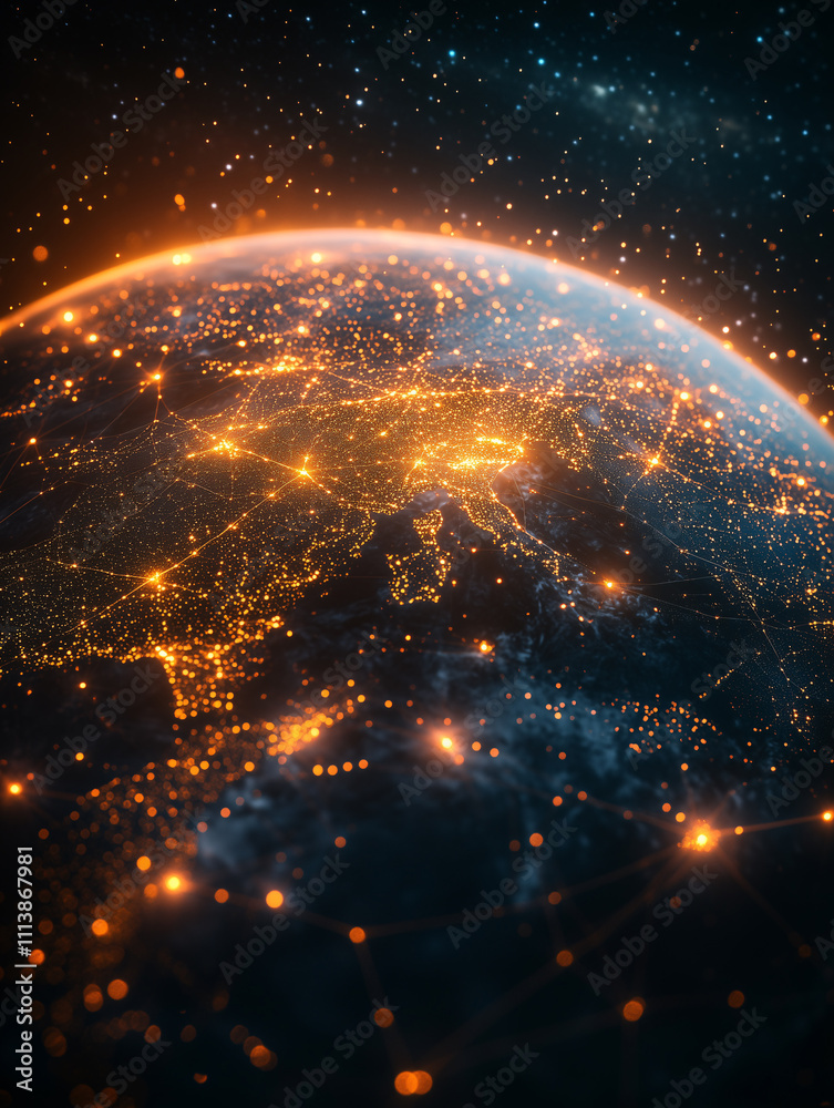 Obraz premium Planet earth glowing at night showing international business connections