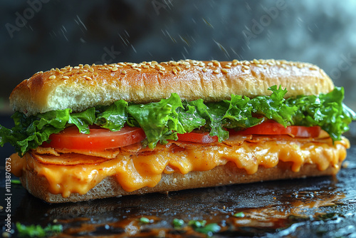 Delicious Melted Cheese Sandwich With Lettuce And Tomato photo