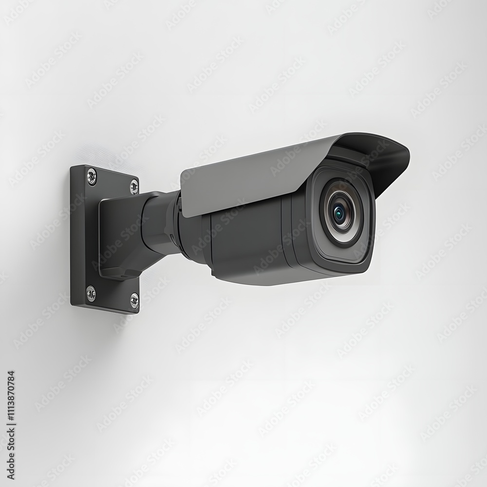 A surveillance camera mounted on a wall for security monitoring. A surveillance camera mounted on a wall for security monitoring.