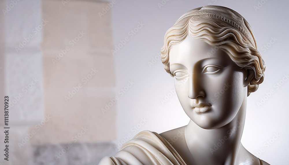White marble head of woman. White marble head of woman.