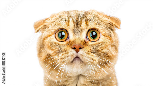 Portrait of a Surprised Cat: Close-up, isolated on a white background. photo