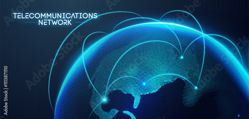 Futuristic telecommunications network with glowing globe