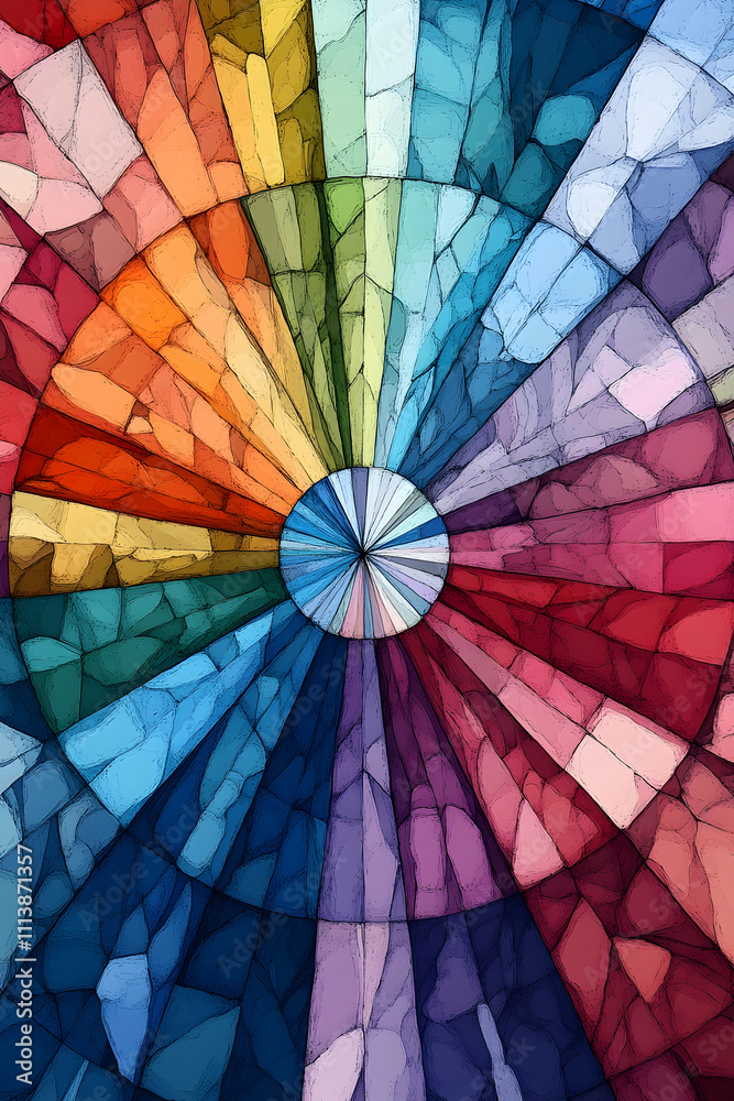 Obraz premium Abstract colorful mosaic radiating from center.