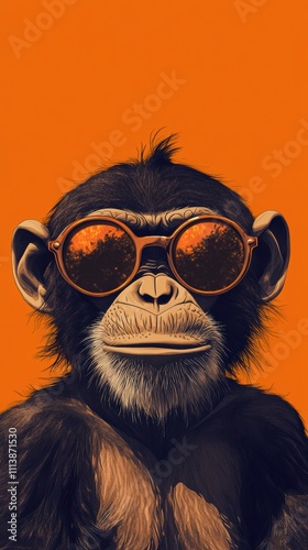 Playful monkey in sunglasses on orange background vector design