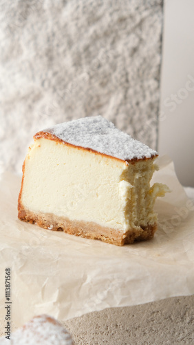 delicious cottage cheese cheesecake. cuts a cheesecake with a fork.
