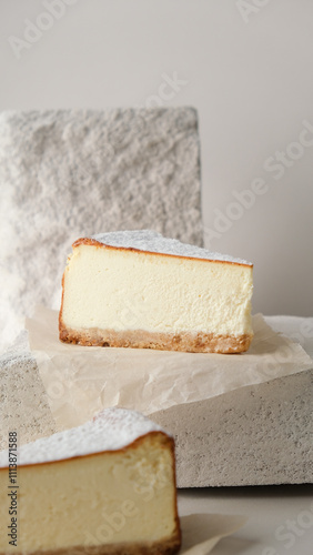 delicious cottage cheese cheesecake. cuts a cheesecake with a fork.