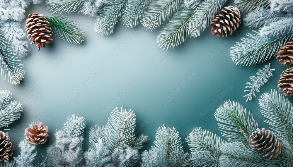 Christmas background with space for text in the middle and a frame with Christmas tree branches Christmas background with space for text in the middle and a frame with Christmas tree branches