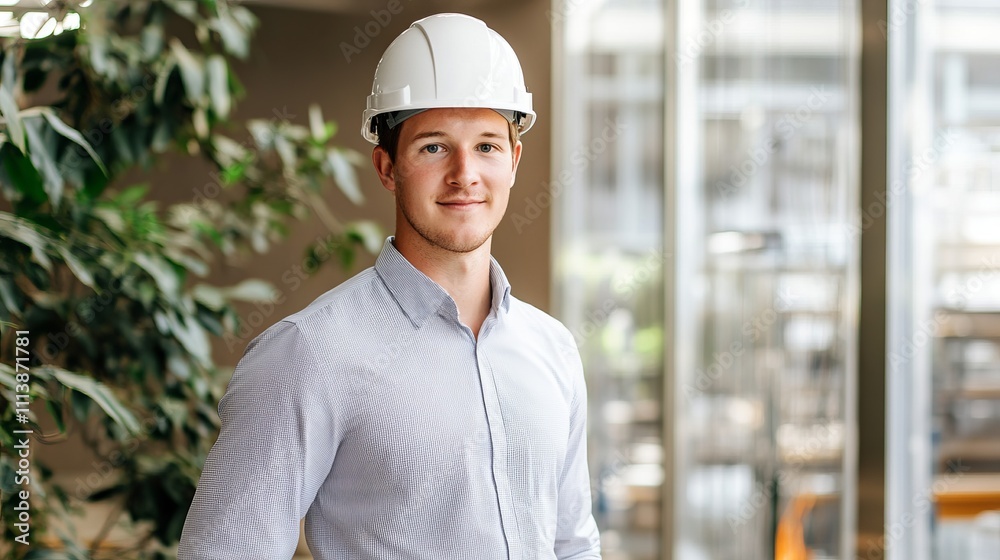 Confident Young Professional in Modern Office Setting - Architecture and Design Focus Confident Young Professional in Modern Office Setting - Architecture and Design Focus