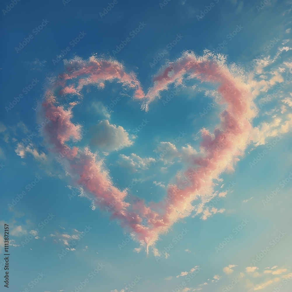 Naklejka premium pink heart shaped cloud in the sky