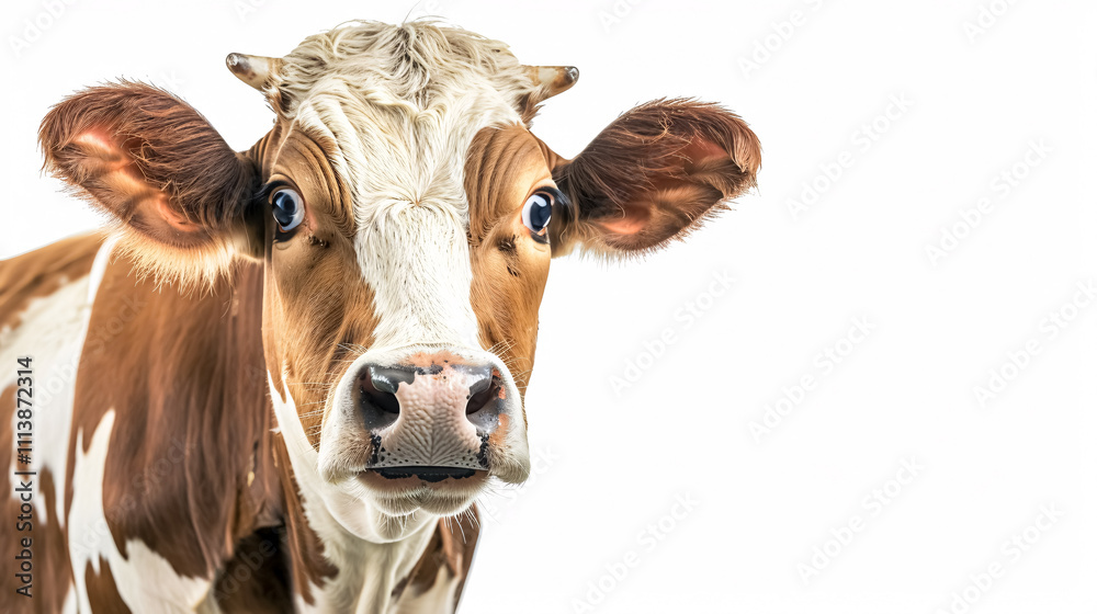 Portrait of a Surprised Cow: Close-up, isolated on a white background. Portrait of a Surprised Cow: Close-up, isolated on a white background.