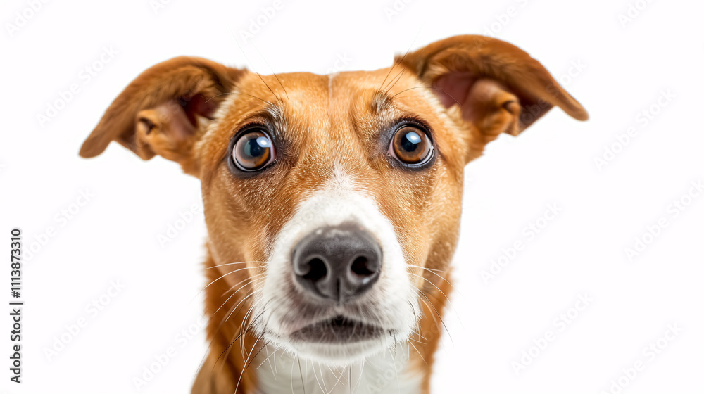 Portrait of a Surprised Dog: Close-up, isolated on a white background. Portrait of a Surprised Dog: Close-up, isolated on a white background.