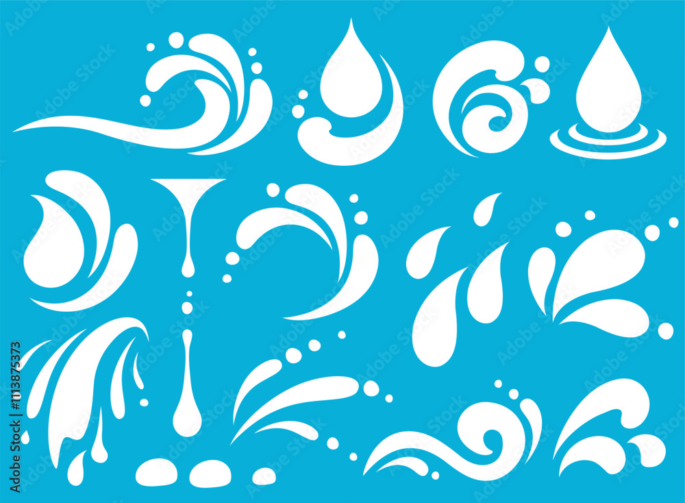 Fototapeta premium Set of dairy splashes, milk blots, stain and drops, dairy swirl, yogurt splashes, milky wave