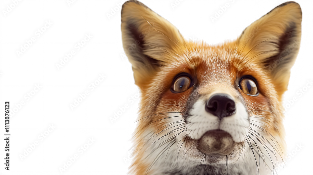 Obraz premium Portrait of a Surprised Fox: Close-up, isolated on a white background.