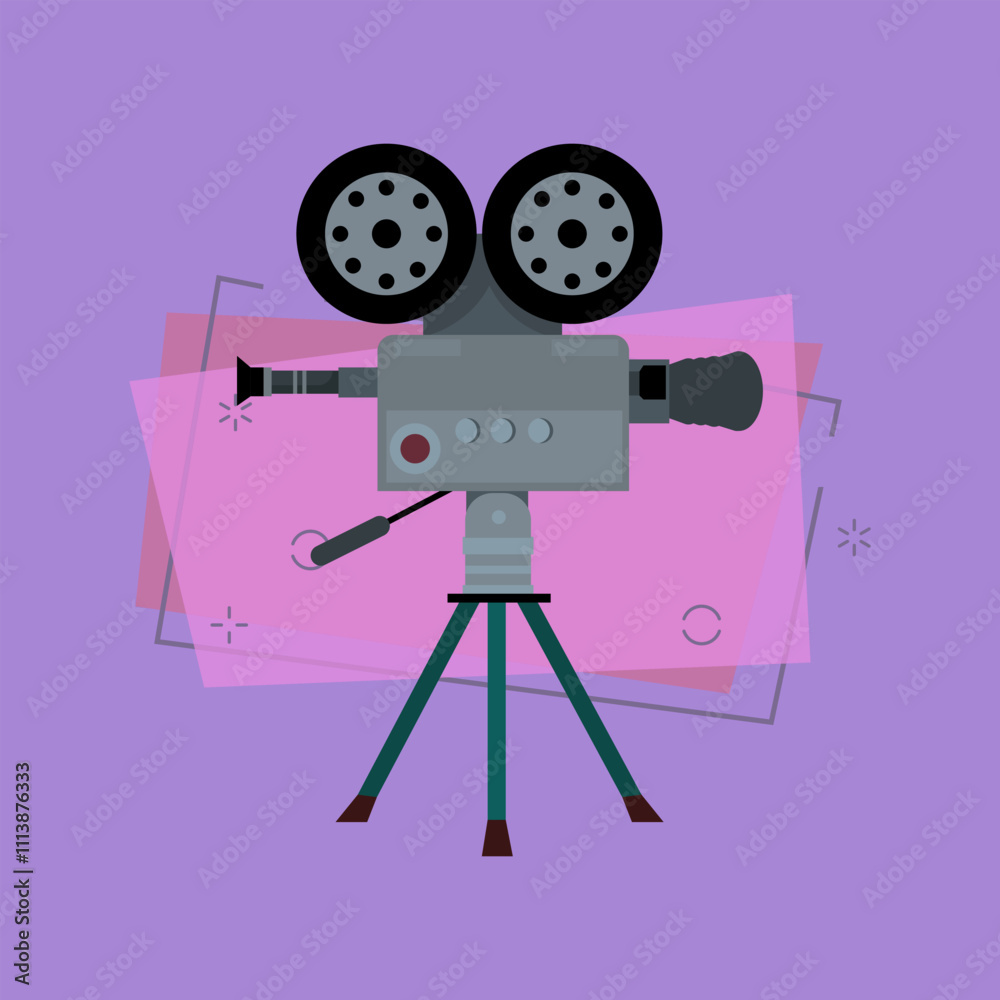 Obraz premium Filmmaking camera with reels. Modern video camera on stand. Can be used for topics like entertainment, videographer, media