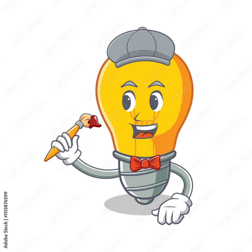 Cartoon character light bulb of a painter Cartoon character light bulb of a painter