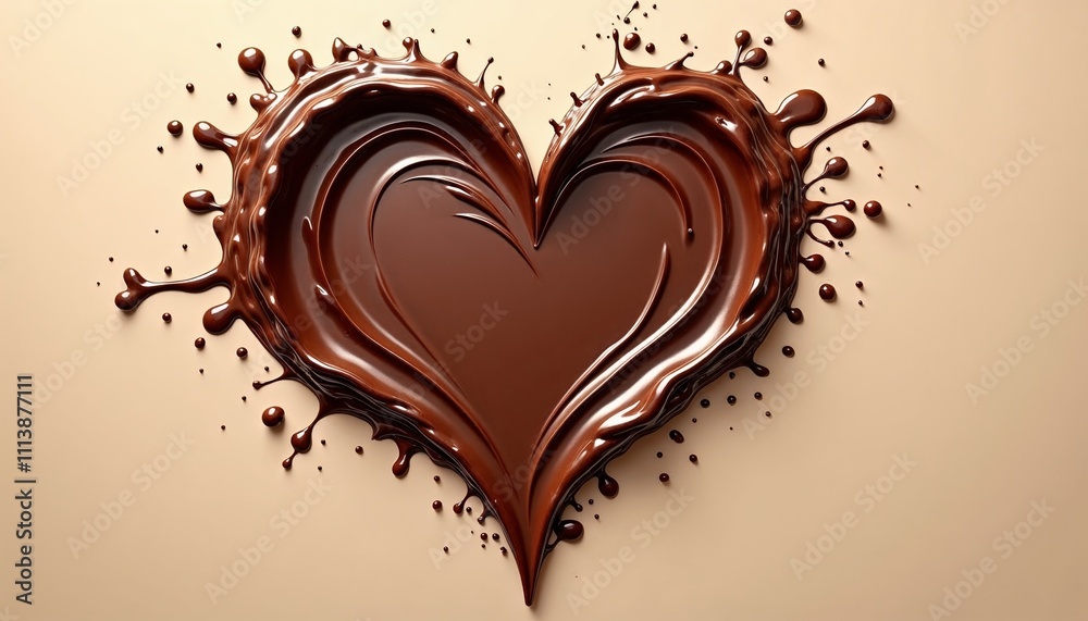 Chocolate heart with splashes, rich and smooth, symbolizing love and indulgence