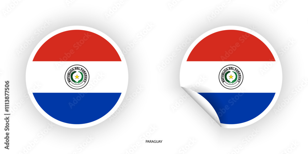 Paraguay sticker flag in circle shape and circle peeled shape on white background. Paraguay flag icon in circular form Paraguay sticker flag in circle shape and circle peeled shape on white background. Paraguay flag icon in circular form