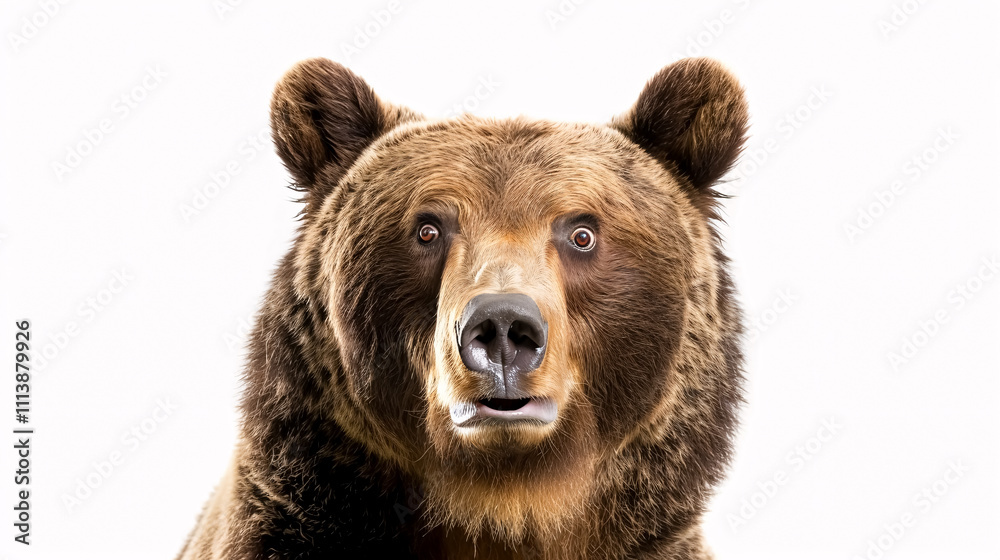 Portrait of a Surprised Grizzly Bear: Close-up, isolated on a white background. Portrait of a Surprised Grizzly Bear: Close-up, isolated on a white background.