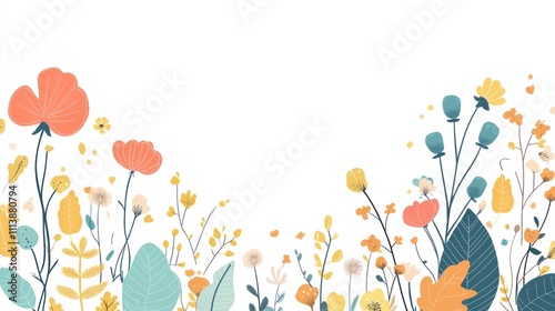 A colorful floral illustration with various plants and flowers.