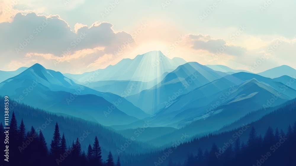 Majestic Mountain Panorama at Sunrise: A Serene View of Nature's Splendor Majestic Mountain Panorama at Sunrise: A Serene View of Nature's Splendor