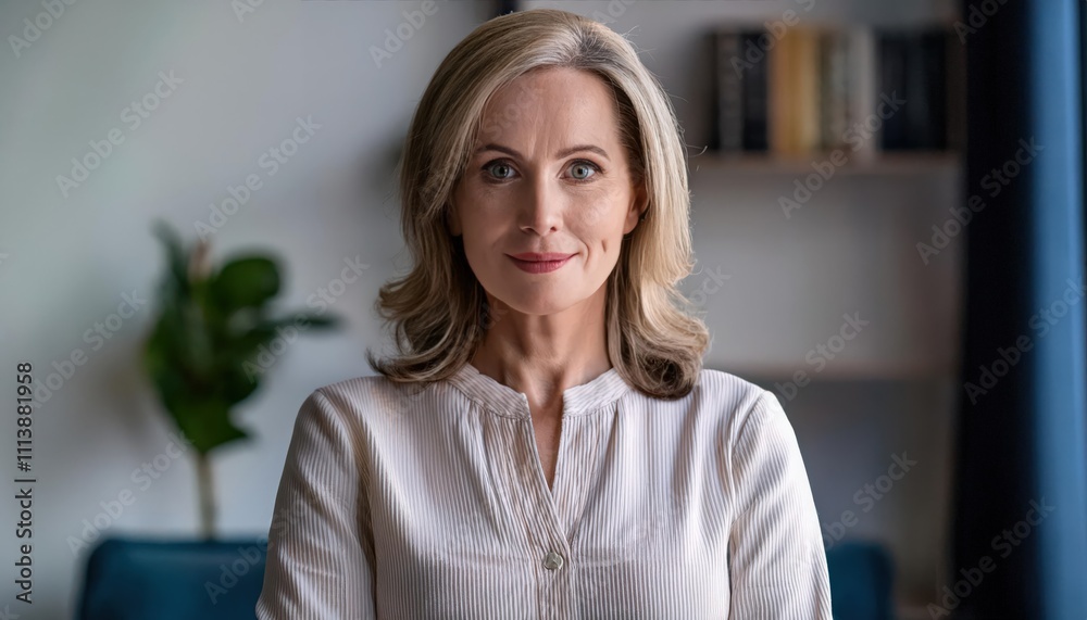 Confident Businesswoman in Modern Home Office Setting Confident Businesswoman in Modern Home Office Setting
