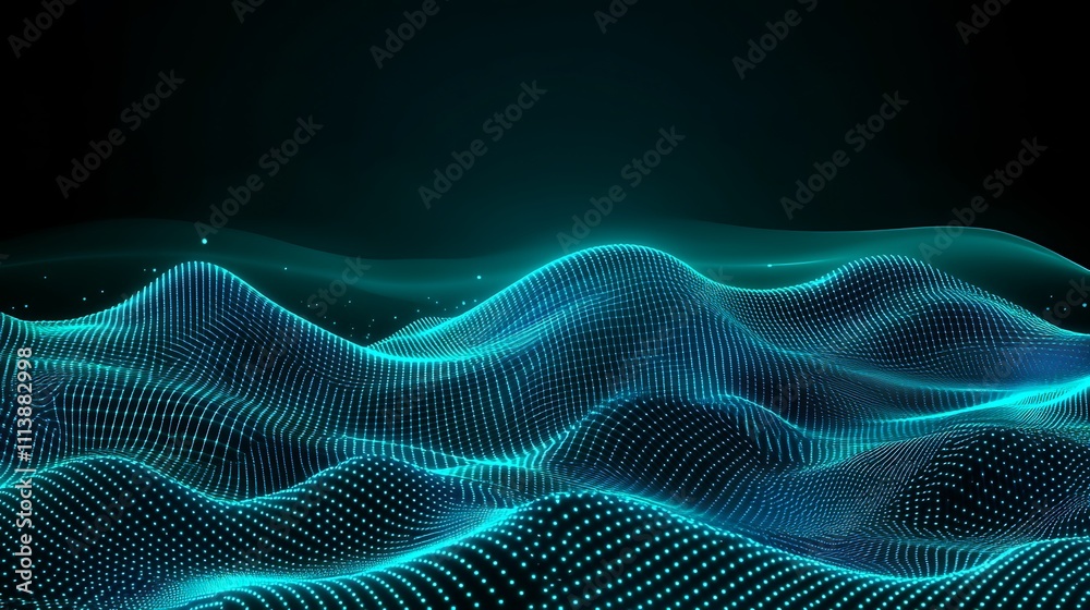 Abstract 3D Wave Patterns with Glowing Blue Lines and Dots on a Dark Background for Digital Design Projects Abstract 3D Wave Patterns with Glowing Blue Lines and Dots on a Dark Background for Digital Design Projects