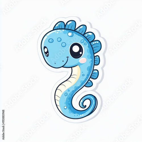 Cute cartoon blue seahorse illustration. photo