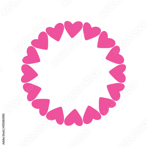 Ilustración para San Valentín. Banner con marco circular con grupo de corazones con forma de estrella interior para tarjetas y felicitaciones
