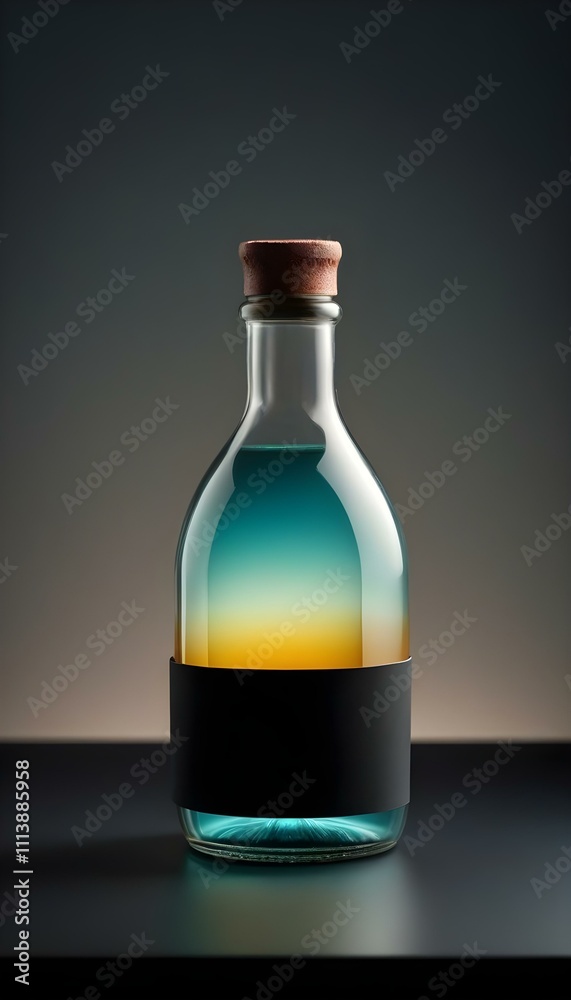round glass bottle with a wide base, empty and clear, placed on a matte black surface create with ai round glass bottle with a wide base, empty and clear, placed on a matte black surface create with ai