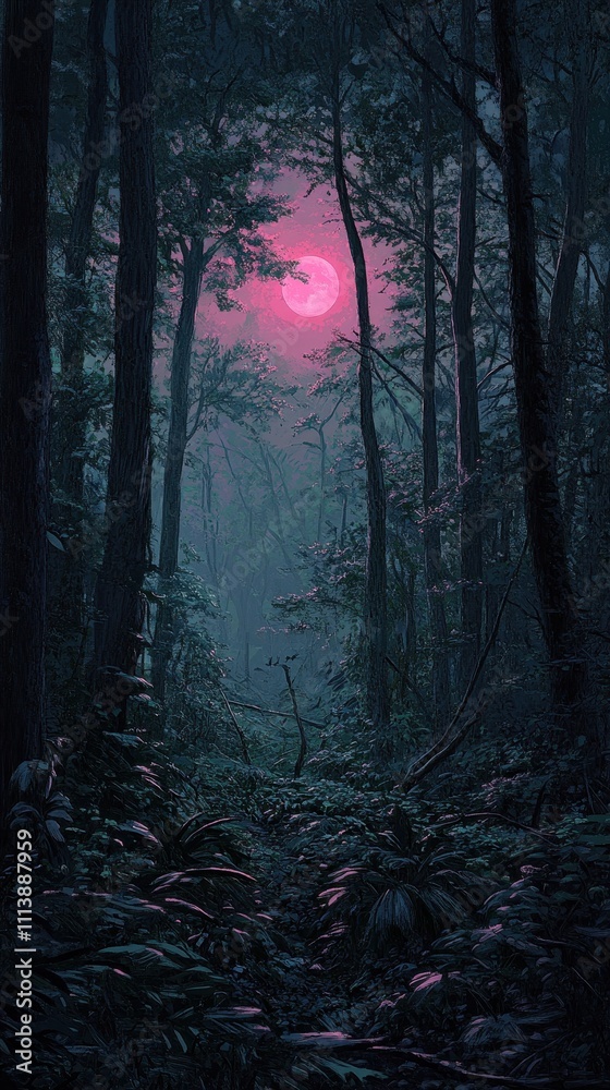 Fototapeta premium Enchanting Moonlit Forest Landscape at Night