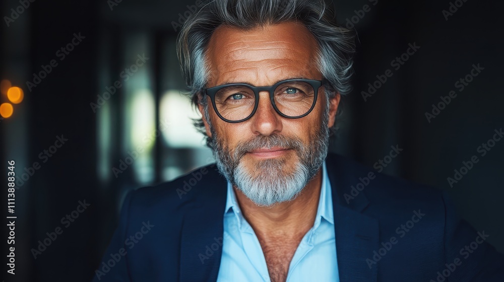 A distinguished gentleman in a blazer with glasses and a kind expression, projects warmth and wisdom, merging modern style with timeless appeal. A distinguished gentleman in a blazer with glasses and a kind expression, projects warmth and wisdom, merging modern style with timeless appeal.