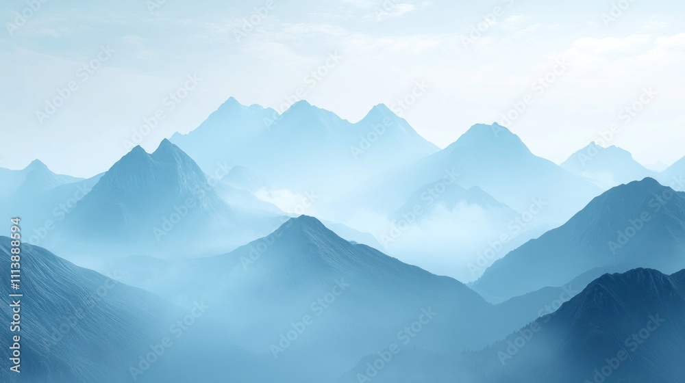 Fototapeta premium Misty Mountain Range in a Serene Blue