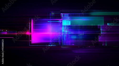Abstract digital background with vibrant neon lights, flowing lines, and modern technology elements