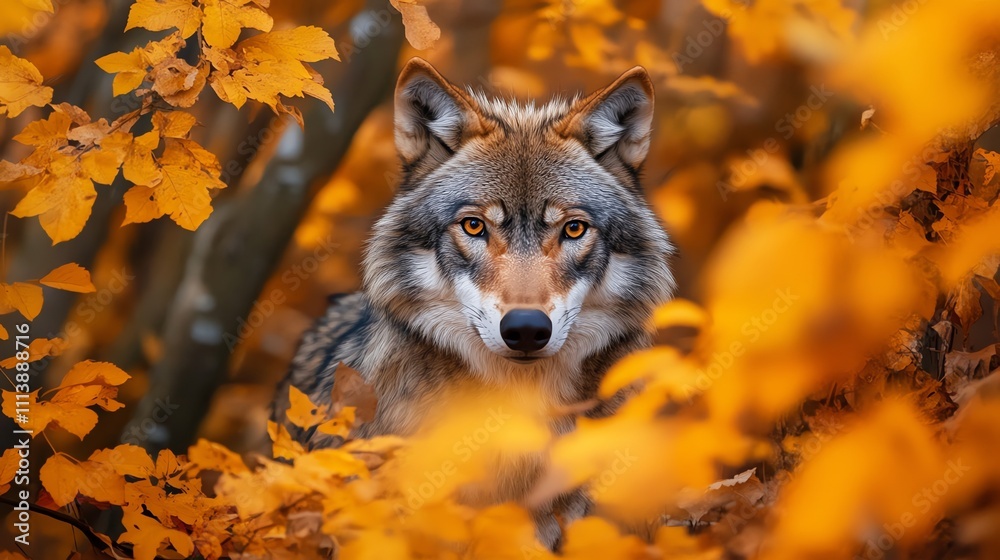 Obraz premium A wolf looks directly at the camera.