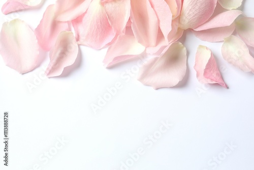 Pink rose petals on a white background