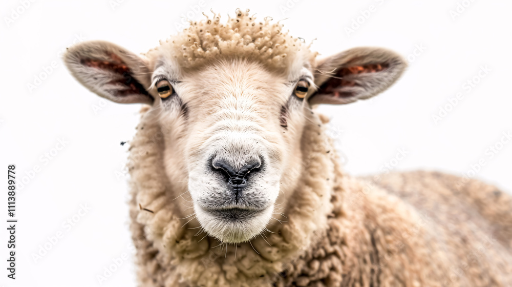 Portrait of a Surprised Sheep: Close-up, isolated on a white background. Portrait of a Surprised Sheep: Close-up, isolated on a white background.