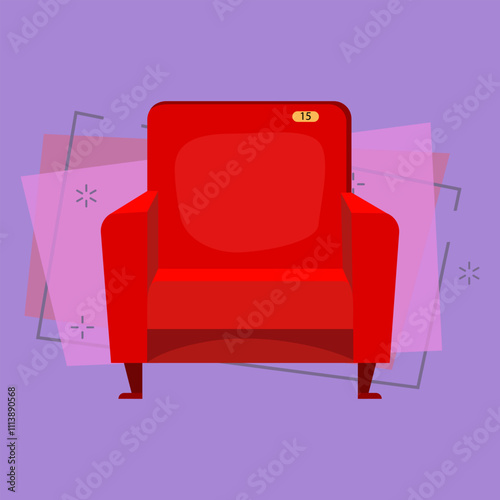 Red cinema armchair. Comfortable furniture in cinema. Can be used for topics like film, leisure, audience