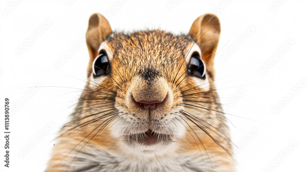 Portrait of a Surprised Squirrel: Close-up, isolated on a white background. Portrait of a Surprised Squirrel: Close-up, isolated on a white background.