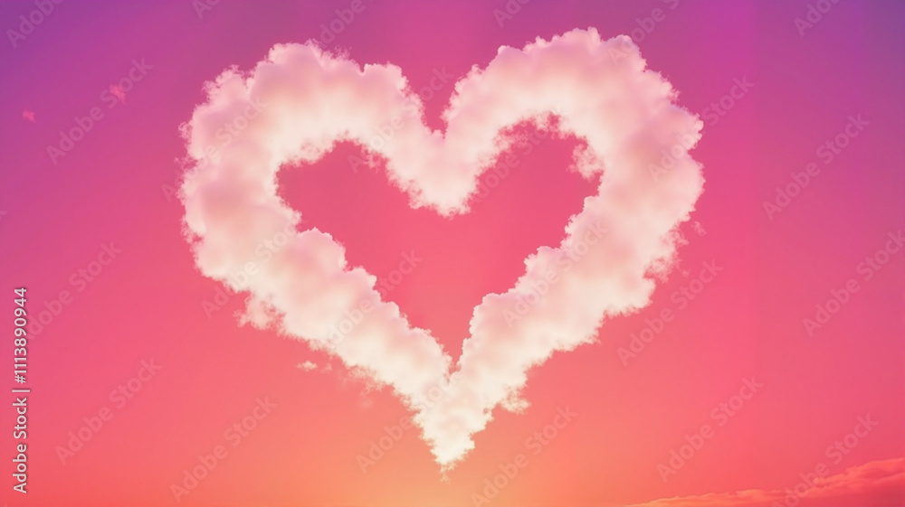 Heart-shaped cloud against a pink and purple gradient sky Heart-shaped cloud against a pink and purple gradient sky
