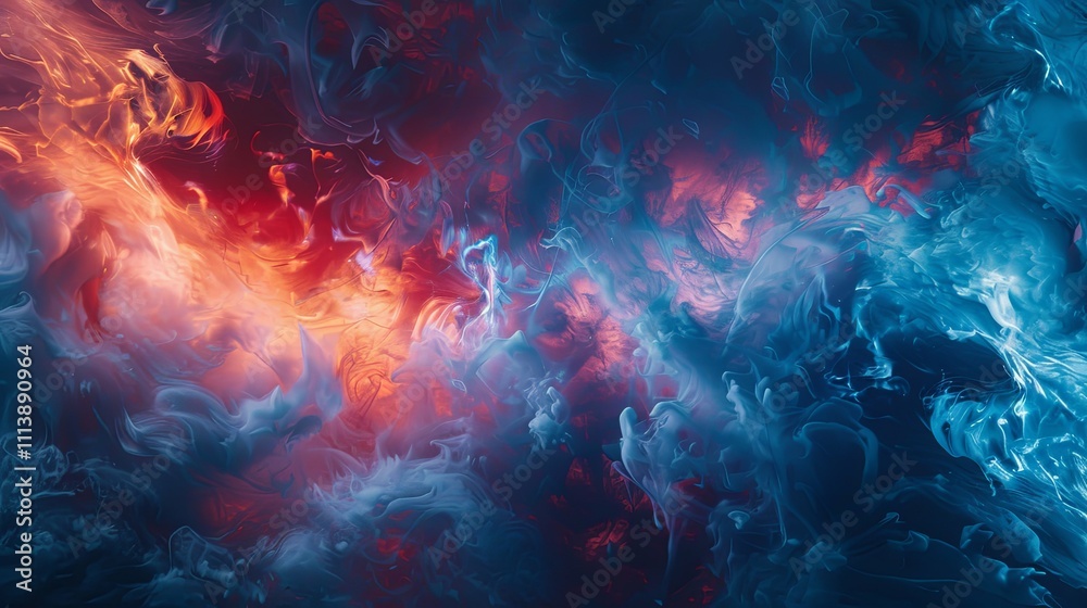 Abstract swirling clouds of vibrant red and blue hues in a cosmic-like formation. Abstract swirling clouds of vibrant red and blue hues in a cosmic-like formation.