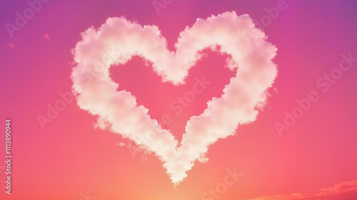 Heart-shaped cloud against a pink and purple gradient sky
