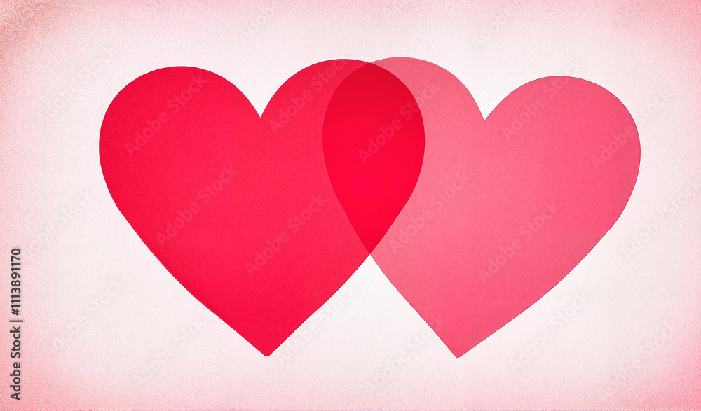 Two overlapping hearts in bright red and pink against a gradient background Two overlapping hearts in bright red and pink against a gradient background