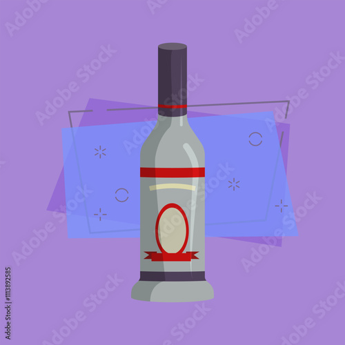 Vodka cartoon illustration. Grey bottle with blank label. Alcohol concept. Vector illustration can be used for topics like bar menu, liquor, alcoholic beverage